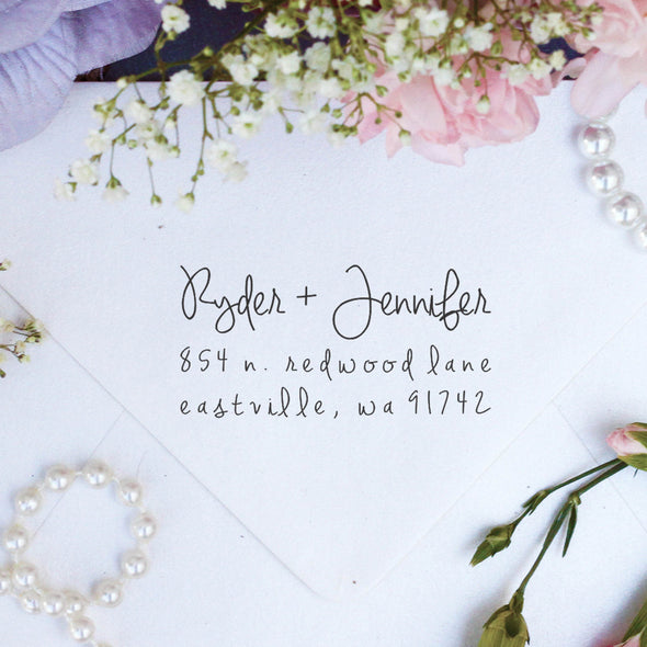 Return Address Stamp "Ryder & Jennifer"