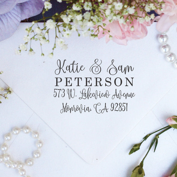 Return Address Stamp "Katie & Sam Peterson"