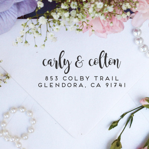 Return Address Stamp "Carly & Colton"