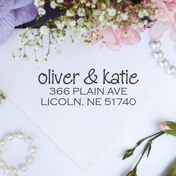 Return Address Stamp "Oliver & Katie"