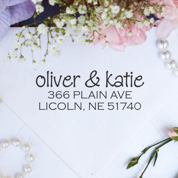 Return Address Stamp "Oliver & Katie"