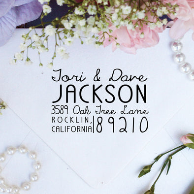 Return Address Stamp "Tori & Dave Jackson"