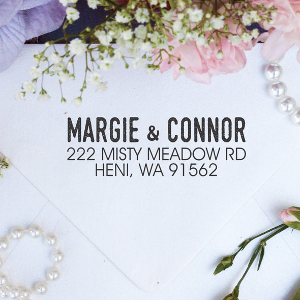 Return Address Stamp "Margie & Connor"