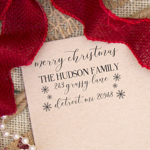 Merry Christmas Return Address Stamp "The Hudson Family"