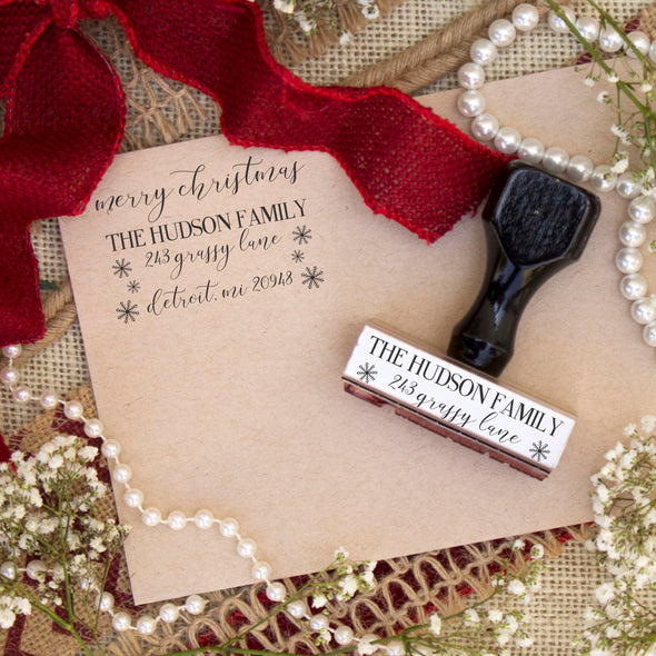 Merry Christmas Return Address Stamp "The Hudson Family"