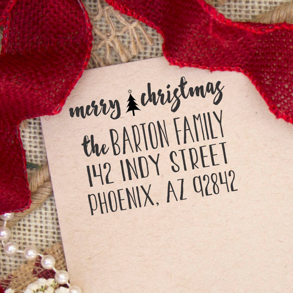 Return Address Stamp "Merry Christmas Barton Family"