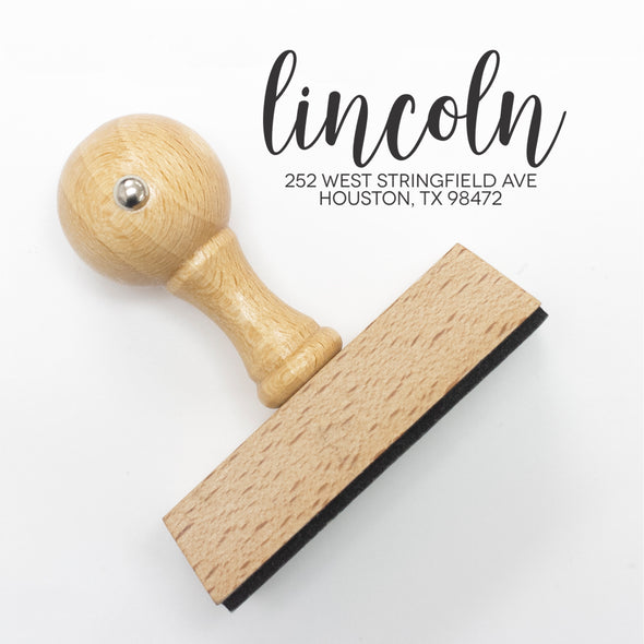 Cursive Custom Return Address Stamp, Personalized Return Address Stamp "Lincoln"