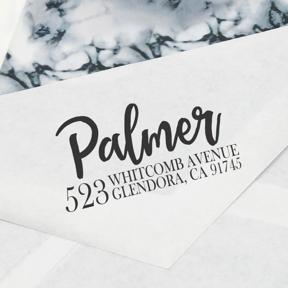 Cursive Last Name Return Address Stamp, Custom Return Address Stamp, Personalized Return Address Stamp "Palmer"