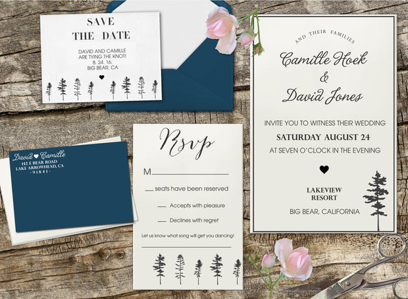 Wedding Invitation Stamp Set "Camille & David Trees"