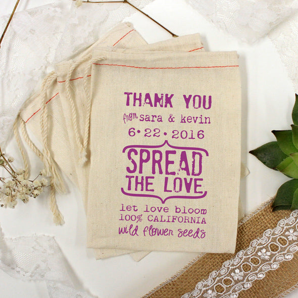 Muslin Bag - "Spread the Love Sara & Kevin" - Set of 25