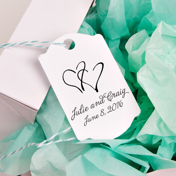 Interlocking Hearts "Julie & Craig" Wedding Favor Stamp