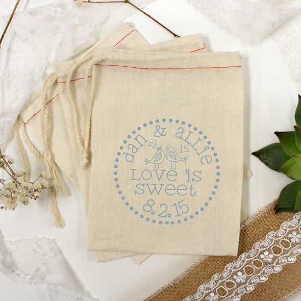 Muslin Bag Love is Sweet "Dan & Allie" - Set of 25