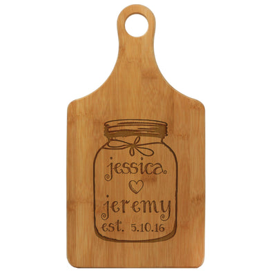 Custom Paddle Cutting Board With Mason Jar