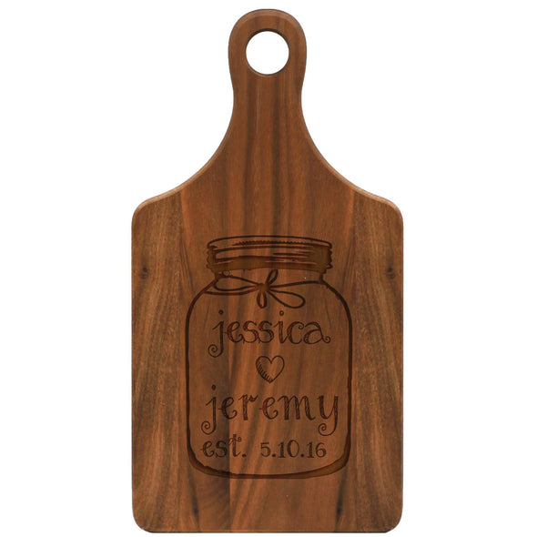 Custom Paddle Cutting Board With Mason Jar