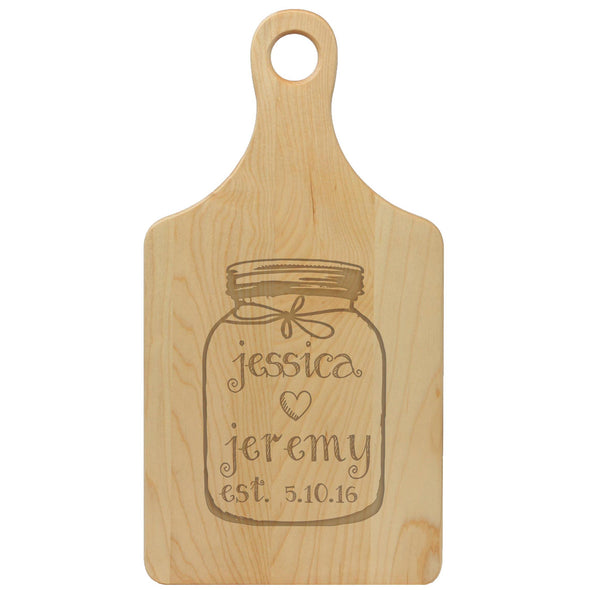 Custom Paddle Cutting Board With Mason Jar