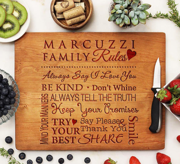 Cute Personalized Cutting Board With Family Rules