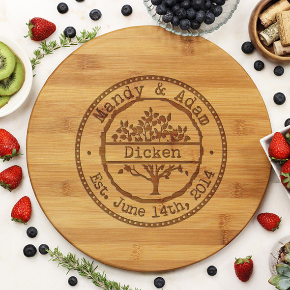 Round Cutting Board "Mandy & Adam" English Tree