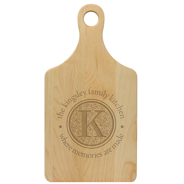 Paddle Cutting Board "Kingsley Family Kitchen Floral Initial"