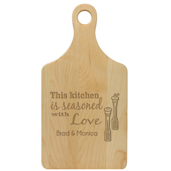 Paddle Cutting Board "This Kitchen is Seasoned with Love"