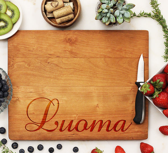 Custom Wood Cutting Board "Engraved Last Name Bottom Luoma"