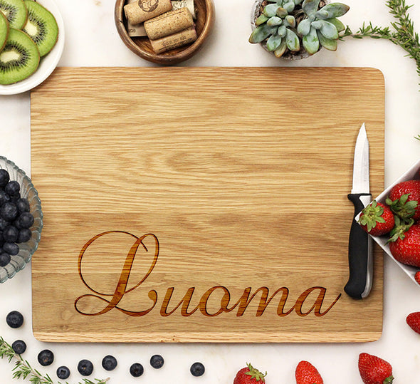 Custom Wood Cutting Board "Engraved Last Name Bottom Luoma"