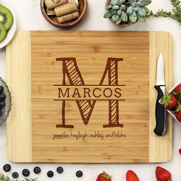 Personalized Bamboo Cutting Board, Custom Family Name Engraved Cutting Board, Custom Cutting Board "David & Martha"