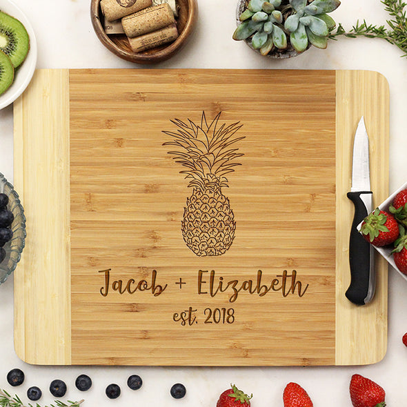 Personalized Bamboo Cutting Board, Custom Wedding Engraved Cutting Board, Custom Cutting Board "David & Martha"