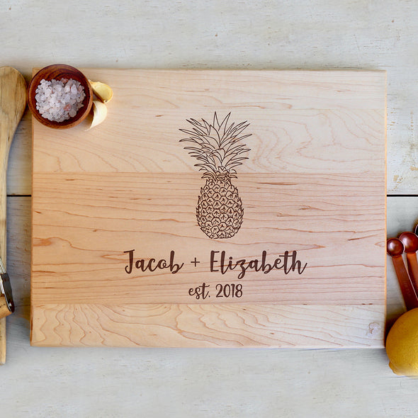 Personalized Pineapple Cutting Board, Custom Cutting Board, "Jacob + Elizabeth Pineapple"