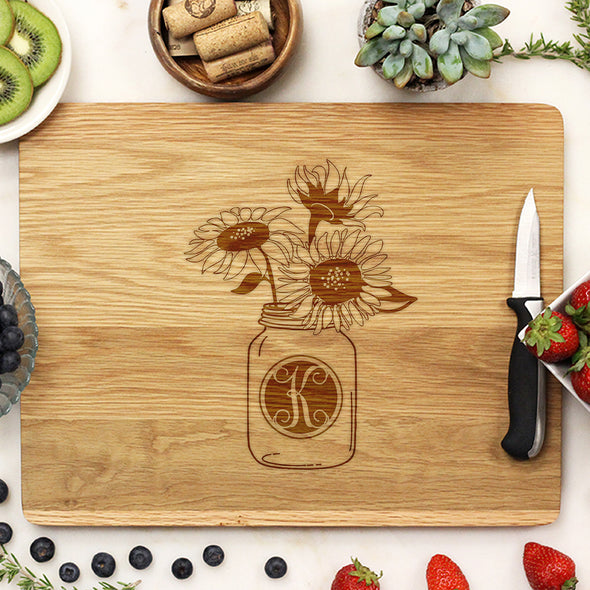 Cutting Board With Personalized Mason Jar, Custom Monogram Cutting Board, "Mason Jar K Monogram"