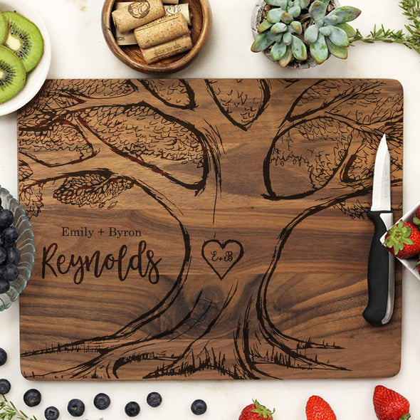 Custom Wedding Cutting Board, Personalized Wedding Cutting Board, Custom Cutting Board "Emily + Byron Reynolds Treea"