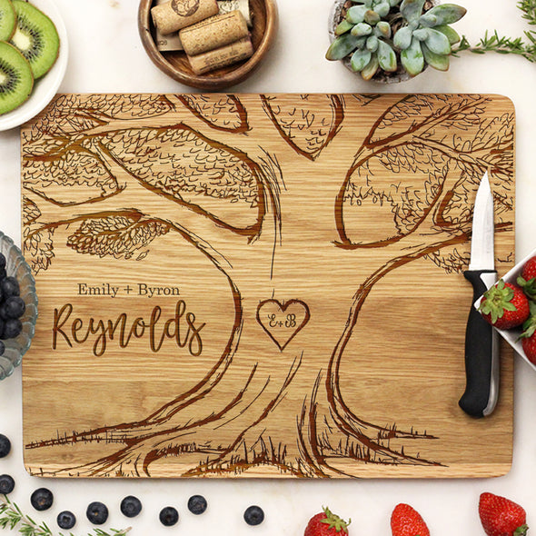 Custom Wedding Cutting Board, Personalized Wedding Cutting Board, Custom Cutting Board "Emily + Byron Reynolds Treea"