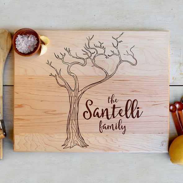 Custom Tree Cutting Board, Custom Engraved Cutting Board with Tree, Personalized Cutting Board "Santelli Family"