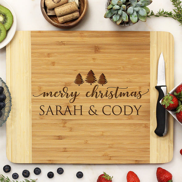 bamboo christmas cutting board, custom engraved cutting board, personalized cutting board