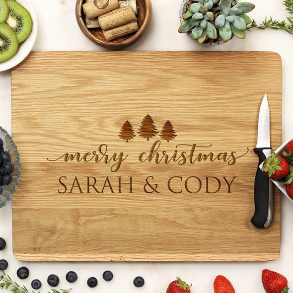 white oak christmas cutting board, custom engraved cutting board, personalized cutting board