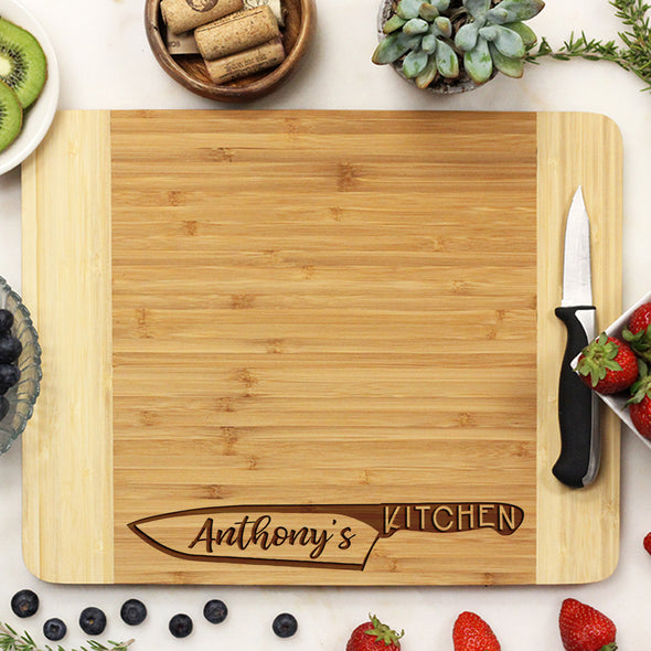 Chef Knife Cutting Board, Custom Engraved Cutting Board, Personalized Cutting Board "Anthony's Kitchen"