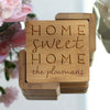 Personalized Engraved Bamboo Coaster Set "Home Sweet Home Plowmans"