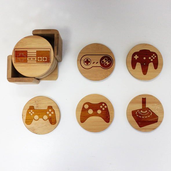 Engraved Bamboo Coaster Set "Video Game Controls"