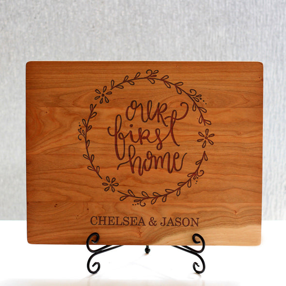 "Our First Home Chelsea Jason" Cutting Board & Stand