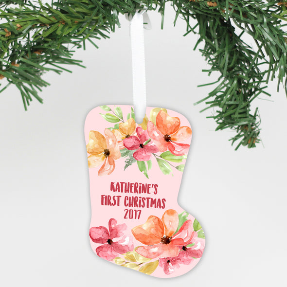 Personalized Aluminum Ornament - "Flower Stocking"