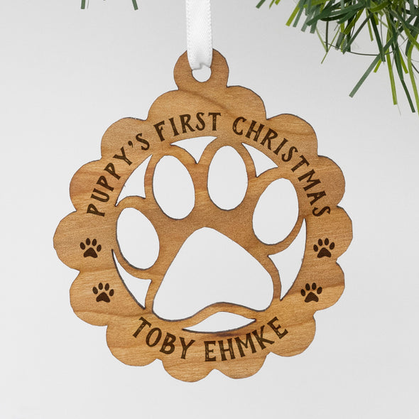 Custom Wood Pet Ornament, Personalized Engraved Pet's First Christmas Wood Ornament, Custom Christmas Ornament "Toby Ehmke"