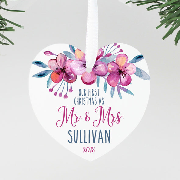 Our First Christmas as Mr & Mrs Heart Ornament, Custom Ornament, Personalized Christmas Ornament "Mr & Mrs Sullivan"