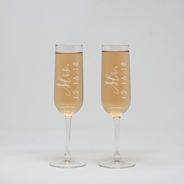 Mr And Mrs Champagne Wine Flute Glass, Custom Wedding Flutes,