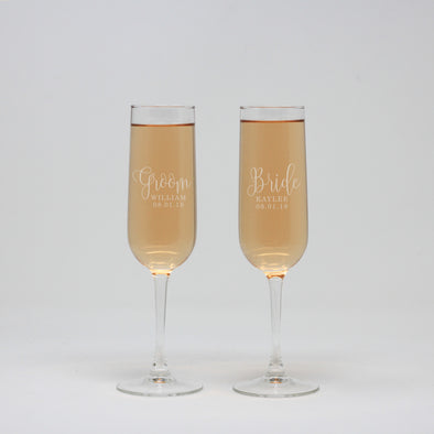 Groom And Bride Custom Flute Wine Glasses