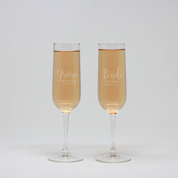 Groom And Bride Custom Flute Wine Glasses