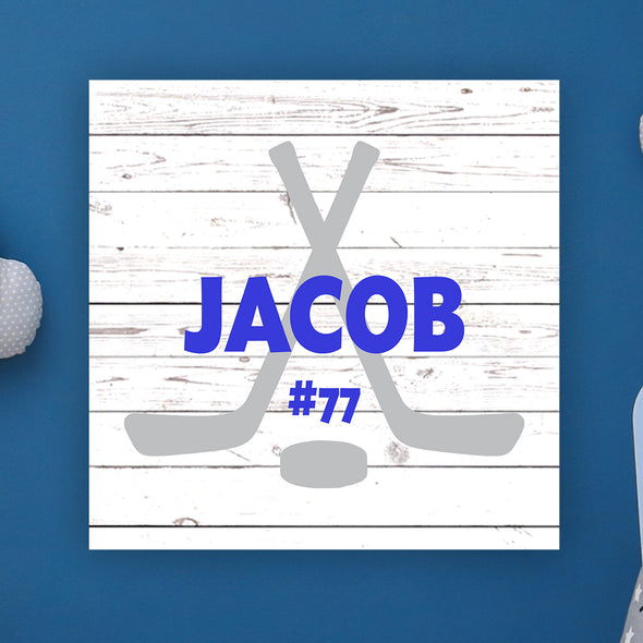 Hockey Wall Door Sign, Kid's Room Sign, Custom Wall Sign, "Jacob"