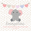 Cute Elephant Wall Door Sign, Kid's Room Sign, Custom Wall Sign, "Evangelina"