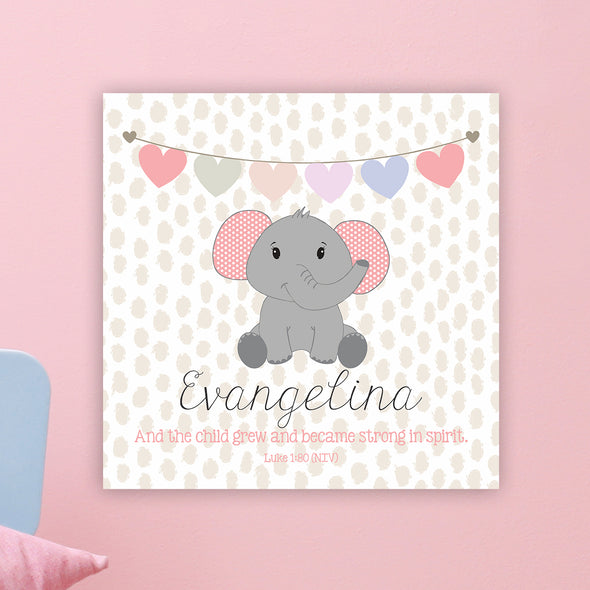 Cute Elephant Wall Door Sign, Kid's Room Sign, Custom Wall Sign, "Evangelina"