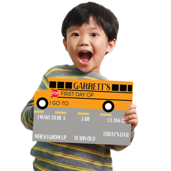 Bus Shaped First Day Of School Whiteboard Sign Reusable