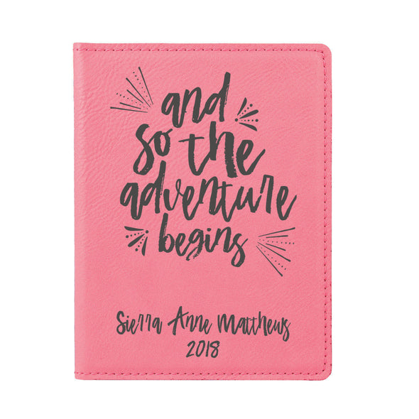 Passport Cover, Engraved Passport Cover, Custom Passport Holder, "And so the adventure begins"