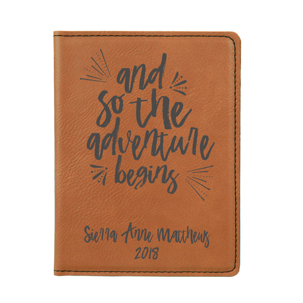 Passport Cover, Engraved Passport Cover, Custom Passport Holder, "And so the adventure begins"